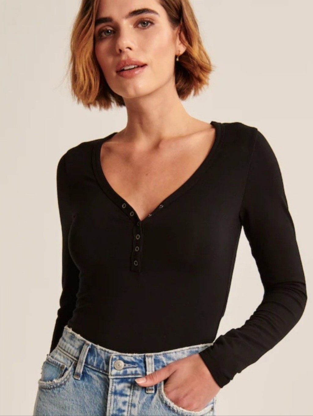 Abercrombie & Fitch Softaf Cozy Luxe Henley Bodysuit Black Size Small